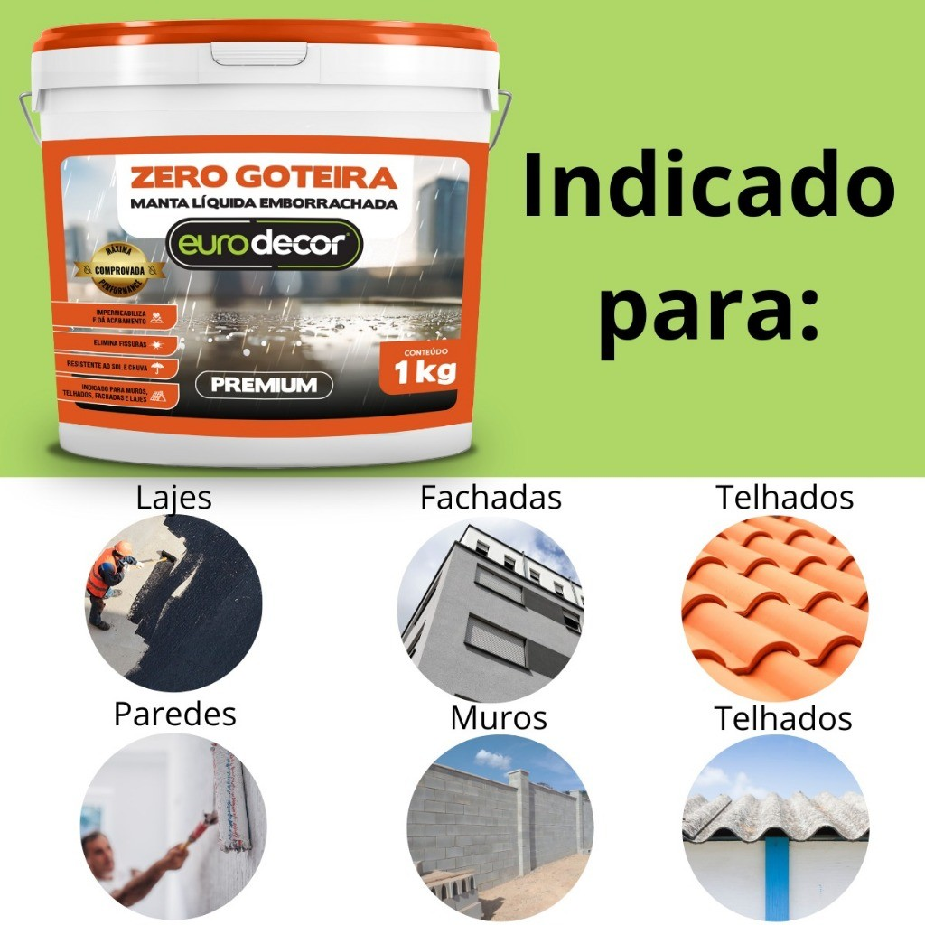 Manta Liquida Emborrachada Premium 1KG Ou 3,6KG Protege Lajes De Infiltração Goteiras e Vazamentos