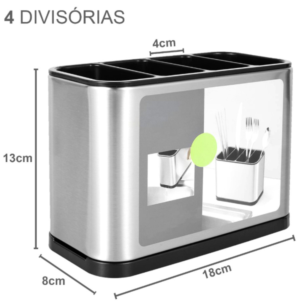 Porta Talheres Escorredor Organizador Aço Inox Vazado Pia Cozinha Portatil Suporte Talheres